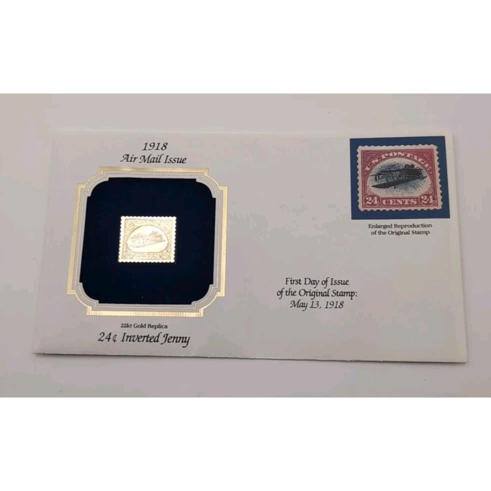 Inverted Jenny 1918 Air Mail Issue 22k Gold Replica First Day Issue Original Gum